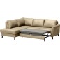 - Canapé d'angle convertible en cuir italien de luxe 5 places FIGARI avec coffre, beige, angle gauche (vu de face)