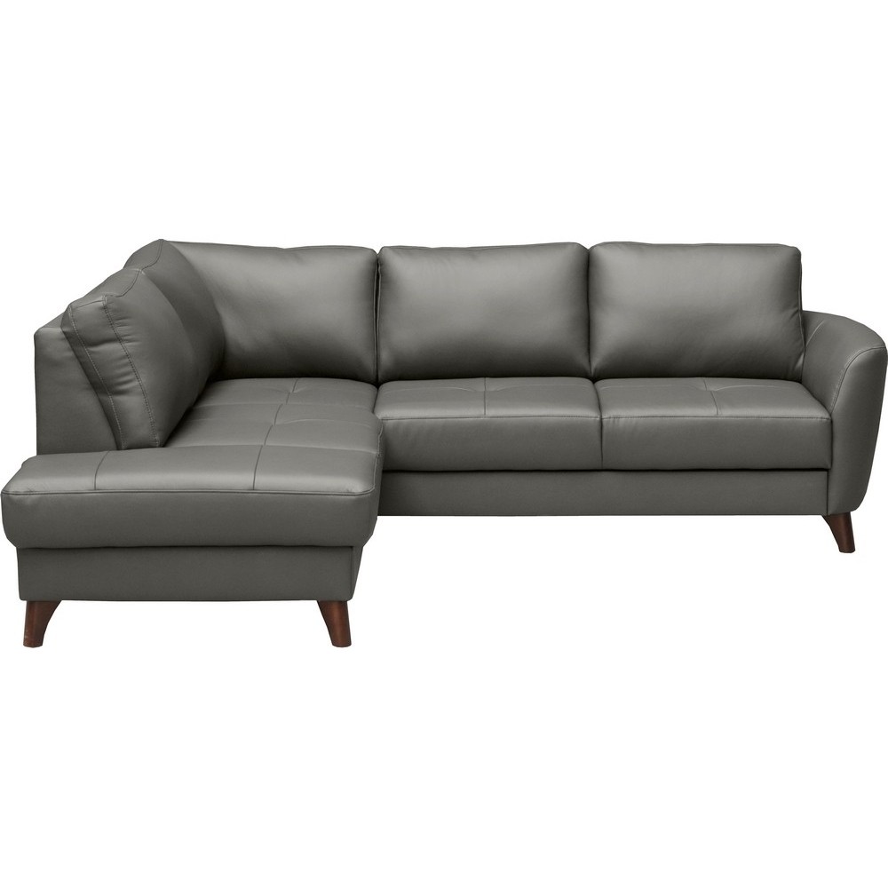 - Canapé d'angle convertible en cuir italien de luxe 5 places FIGARI avec coffre, gris foncé, angle gauche (vu de face)