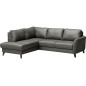 - Canapé d'angle convertible en cuir italien de luxe 5 places FIGARI avec coffre, gris foncé, angle gauche (vu de face)