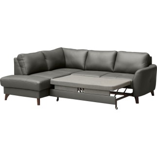 - Canapé d'angle convertible en cuir italien de luxe 5 places FIGARI avec coffre, gris foncé, angle gauche (vu de face)
