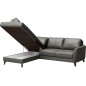 - Canapé d'angle convertible en cuir italien de luxe 5 places FIGARI avec coffre, gris foncé, angle gauche (vu de face)