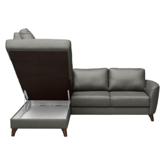 - Canapé d'angle convertible en cuir italien de luxe 5 places FIGARI avec coffre, gris foncé, angle gauche (vu de face)