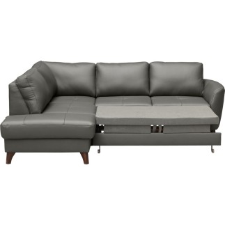 - Canapé d'angle convertible en cuir italien de luxe 5 places FIGARI avec coffre, gris foncé, angle gauche (vu de face)