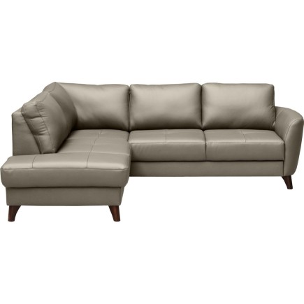 Canapé d'angle convertible en cuir italien de luxe 5 places FIGARI avec coffre, taupe, angle gauche (vu de face)
