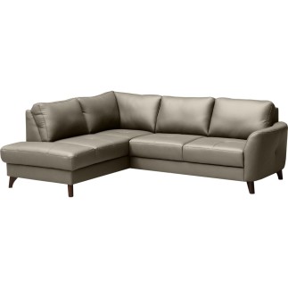 Canapé d'angle convertible en cuir italien de luxe 5 places FIGARI avec coffre, taupe, angle gauche (vu de face)