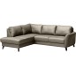 Canapé d'angle convertible en cuir italien de luxe 5 places FIGARI avec coffre, taupe, angle gauche (vu de face)