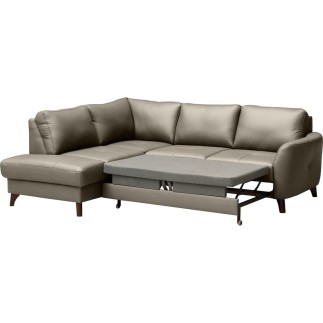 Canapé d'angle convertible en cuir italien de luxe 5 places FIGARI avec coffre, taupe, angle gauche (vu de face)