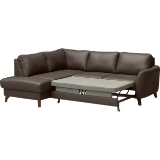 Canapé d'angle convertible en cuir italien de luxe 5 places FIGARI avec coffre, chocolat, angle gauche (vu de face)