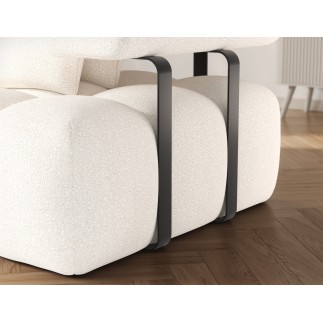 Canapé d'angle convertible en tissu bouclette blanc cassé luxe 5 places LEONI