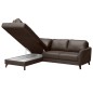 Canapé d'angle convertible en cuir italien de luxe 5 places FIGARI avec coffre, chocolat, angle gauche (vu de face)