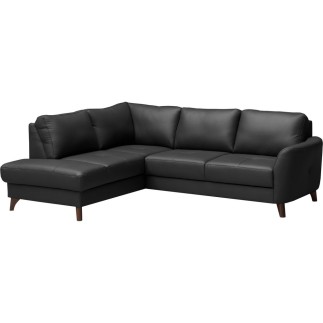 Canapé d'angle convertible en cuir italien de luxe 5 places FIGARI avec coffre, noir, angle gauche (vu de face)
