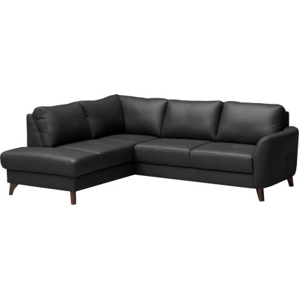 Canapé d'angle convertible en cuir italien de luxe 5 places FIGARI avec coffre, noir, angle gauche (vu de face)