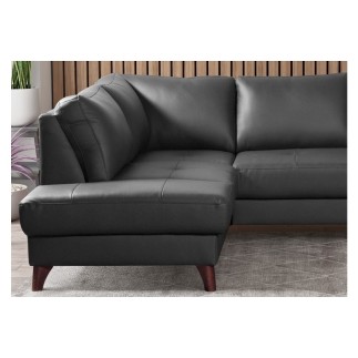 Canapé d'angle convertible en cuir italien de luxe 5 places FIGARI avec coffre, noir, angle gauche (vu de face)