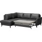 Canapé d'angle convertible en cuir italien de luxe 5 places FIGARI avec coffre, noir, angle gauche (vu de face)