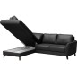 Canapé d'angle convertible en cuir italien de luxe 5 places FIGARI avec coffre, noir, angle gauche (vu de face)