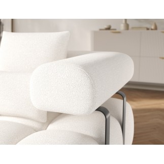 Canapé d'angle convertible en tissu bouclette blanc cassé luxe 5 places LEONI