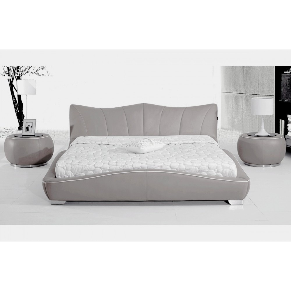 Lit en cuir italien de luxe LUXEN, gris clair, 140x190