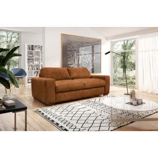 Canapé 3 places convertible en 100% tout cuir italien de luxe, marron, CLARK