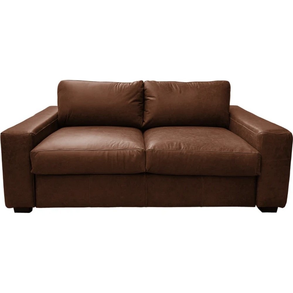 Canapé 3 places convertible en 100% tout cuir italien de luxe, marron foncé, CLARK