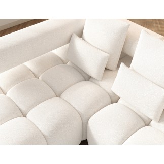 Canapé d'angle convertible en tissu bouclette blanc cassé luxe 5 places LEONI