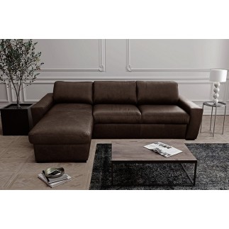 Canapé d'angle en 100% tout cuir italien de luxe 5 places, chocolat, angle gauche, CLAUDIO