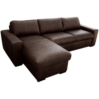 Canapé d'angle en 100% tout cuir italien de luxe 5 places, chocolat, angle gauche, CLAUDIO