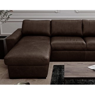 Canapé d'angle en 100% tout cuir italien de luxe 5 places, chocolat, angle gauche, CLAUDIO