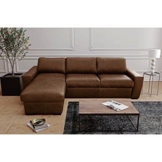 - Canapé d'angle en 100% tout cuir italien de luxe 5 places, marron foncé, angle gauche - CLAUDIO