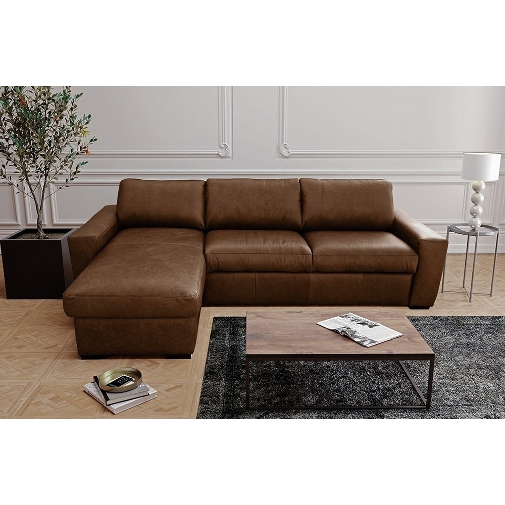 - Canapé d'angle en 100% tout cuir italien de luxe 5 places, marron foncé, angle gauche - CLAUDIO