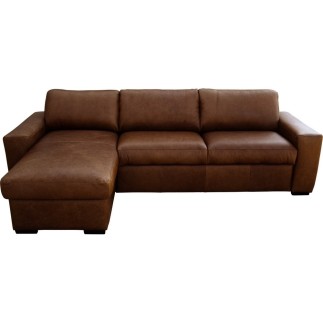 - Canapé d'angle en 100% tout cuir italien de luxe 5 places, marron foncé, angle gauche - CLAUDIO