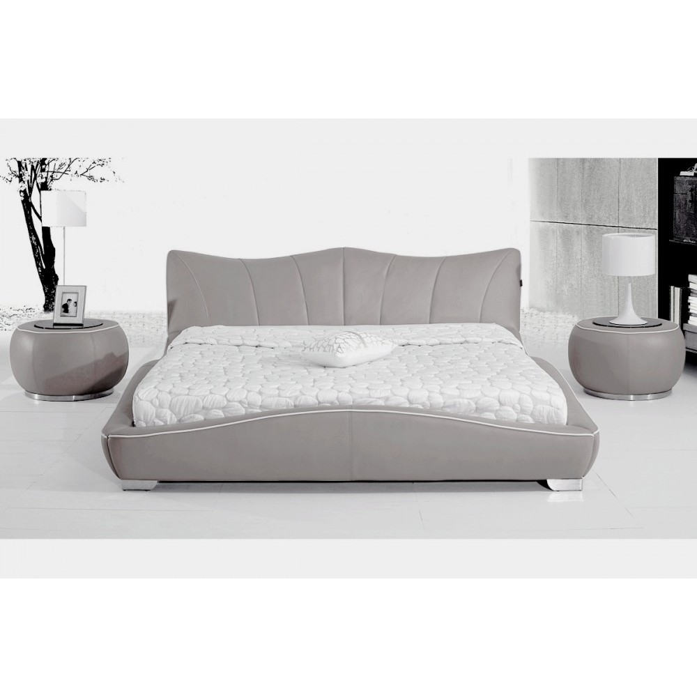 Lit en cuir italien de luxe LUXEN, gris clair, 160x200