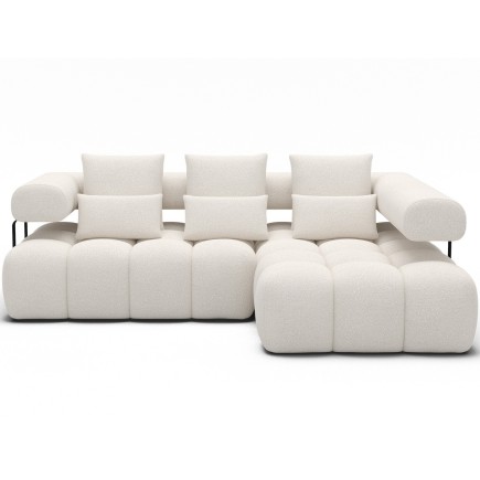 Canapé d'angle convertible en tissu bouclette blanc cassé 3-4 places LEONI