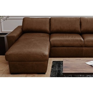 - Canapé d'angle en 100% tout cuir italien de luxe 5 places, marron foncé, angle gauche - CLAUDIO