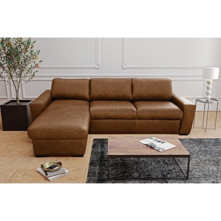 Canapé d'angle en 100% tout cuir italien de luxe 5 places, marron, angle gauche, CLAUDIO