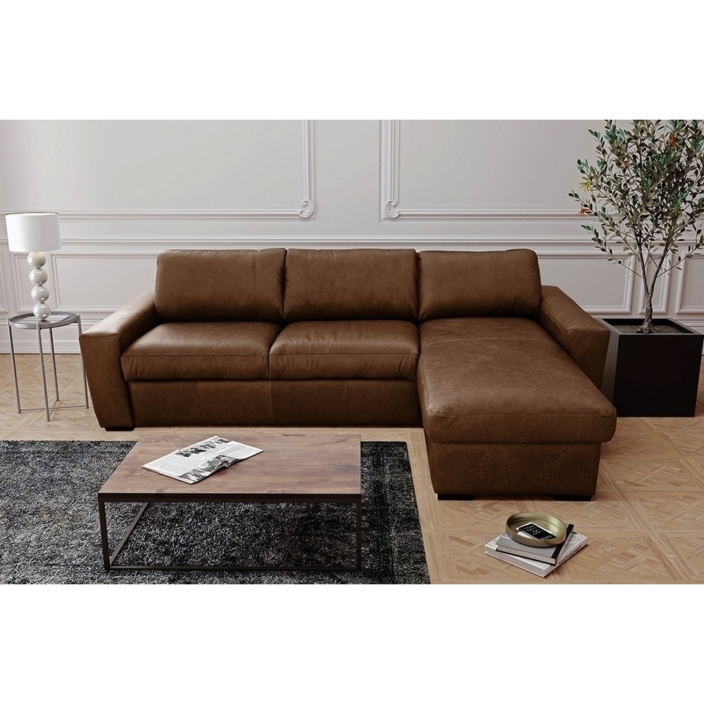 Canapé d'angle en 100% tout cuir italien de luxe 5 places, marron foncé, angle droit, CLAUDIO