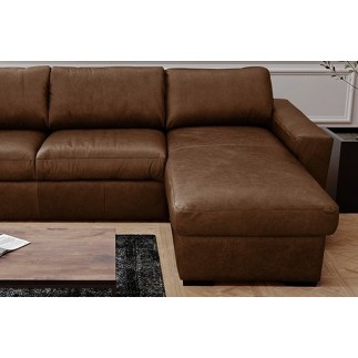 Canapé d'angle en 100% tout cuir italien de luxe 5 places, marron foncé, angle droit, CLAUDIO