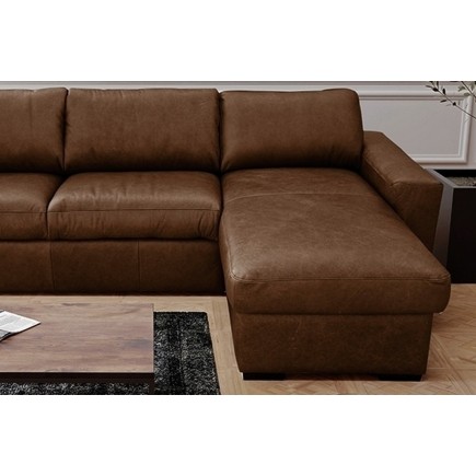 Canapé d'angle en 100% tout cuir italien de luxe 5 places, marron foncé, angle droit, CLAUDIO