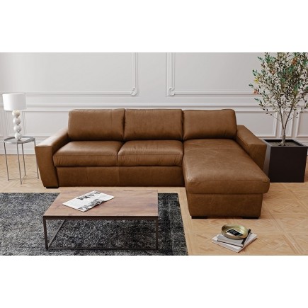 Canapé d'angle en 100% tout cuir italien de luxe 5 places, marron, angle droit, CLAUDIO