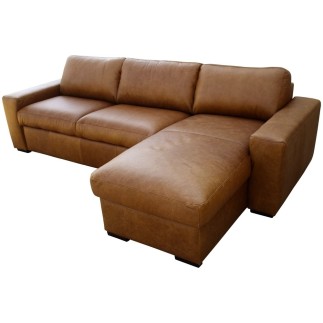 Canapé d'angle en 100% tout cuir italien de luxe 5 places, marron, angle droit, CLAUDIO