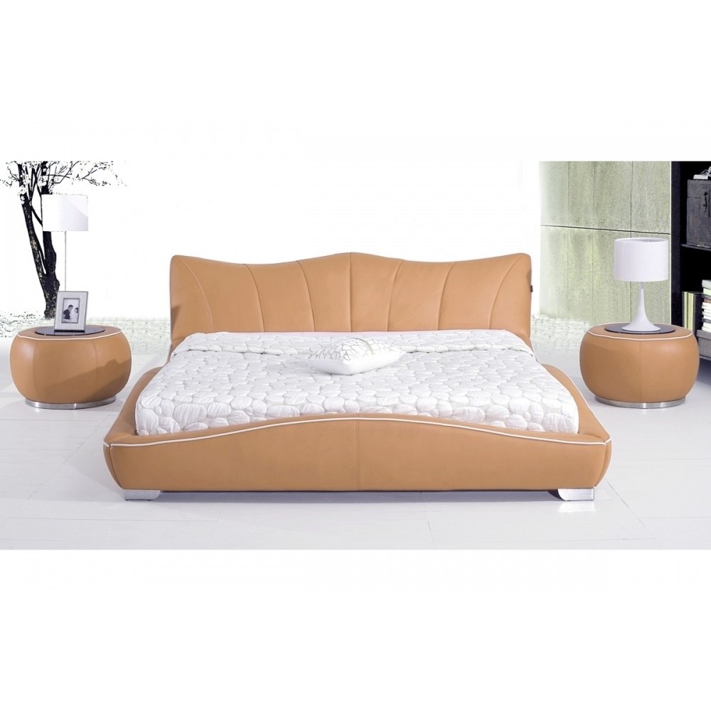 Lit en cuir italien de luxe LUXEN, beige, 160x200