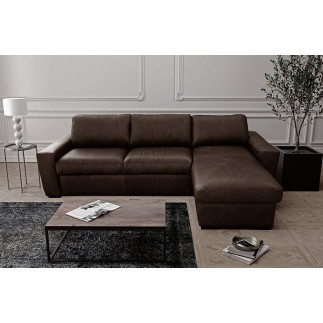 Canapé d'angle en 100% tout cuir italien de luxe 5 places, chocolat, angle droit, CLAUDIO