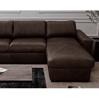 Canapé d'angle en 100% tout cuir italien de luxe 5 places, chocolat, angle droit, CLAUDIO