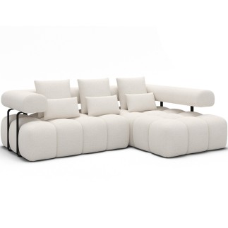 Canapé d'angle convertible en tissu bouclette blanc cassé 3-4 places LEONI