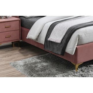 Lit double en tissu velours de qualité MONOTI, rose pale, avec sommier à lattes, 160x200