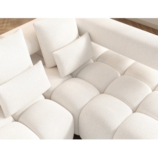 Canapé d'angle convertible en tissu bouclette blanc cassé 3-4 places LEONI