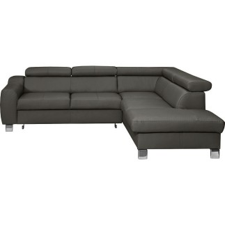 Canapé d'angle convertible en cuir italien de luxe 5 places ASTRID, gris foncé, angle droit