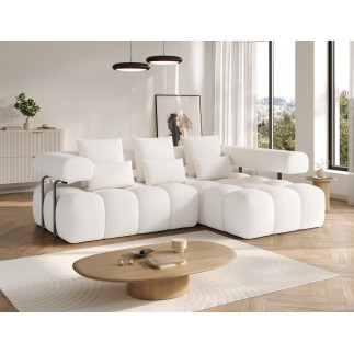 Canapé d'angle convertible en tissu bouclette blanc cassé 3-4 places LEONI