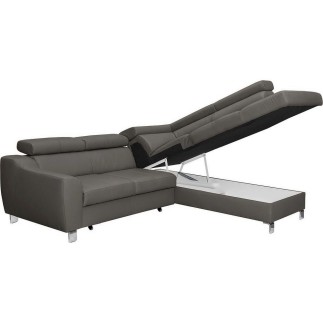 Canapé d'angle convertible en cuir italien de luxe 5 places ASTRID, gris foncé, angle droit