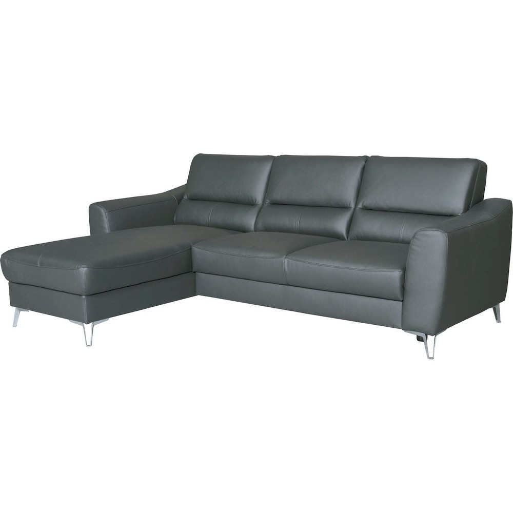 - Canapé d'angle convertible en cuir italien de luxe 5 places SANTORIN, avec coffre, gris foncé, angle gauche