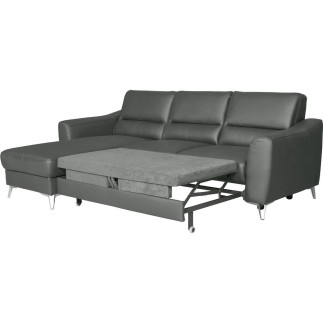- Canapé d'angle convertible en cuir italien de luxe 5 places SANTORIN, avec coffre, gris foncé, angle gauche